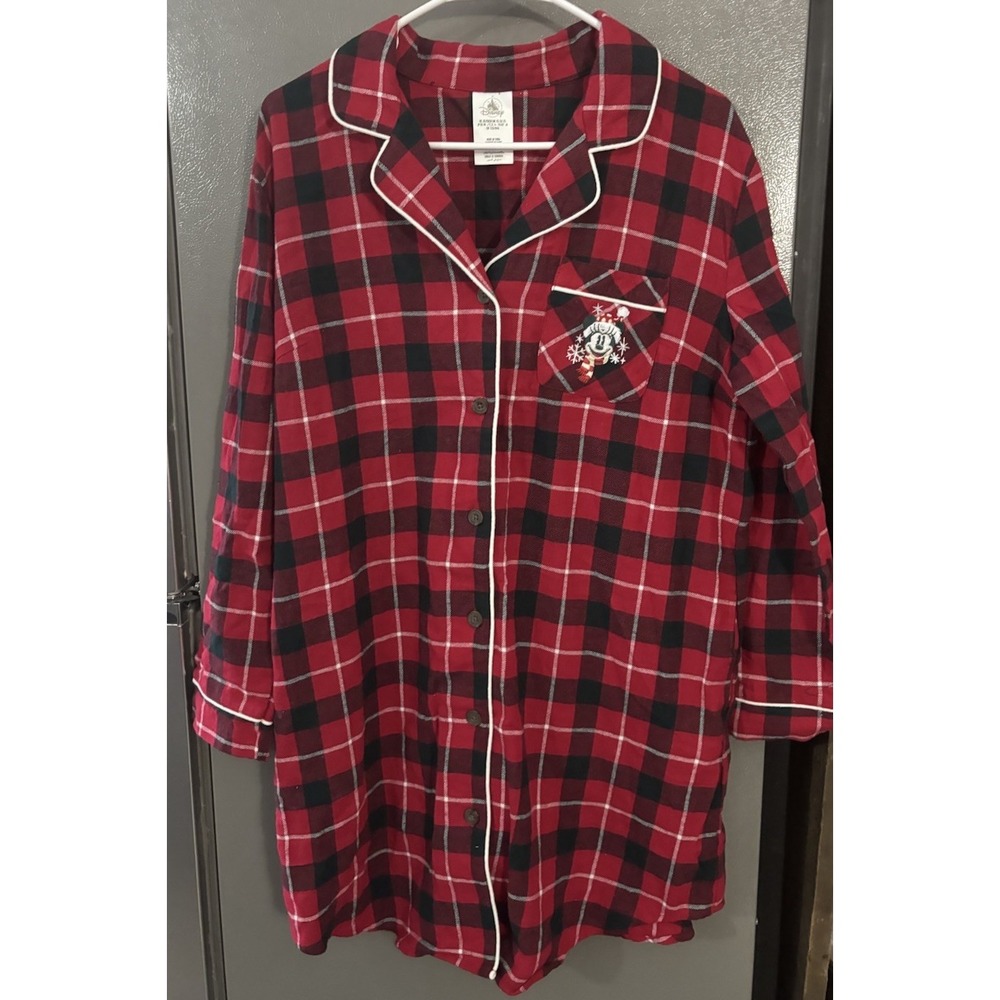 Disney Store Minnie Mouse Plaid Nightshirt Women's XS Christmas Nightgown Warm